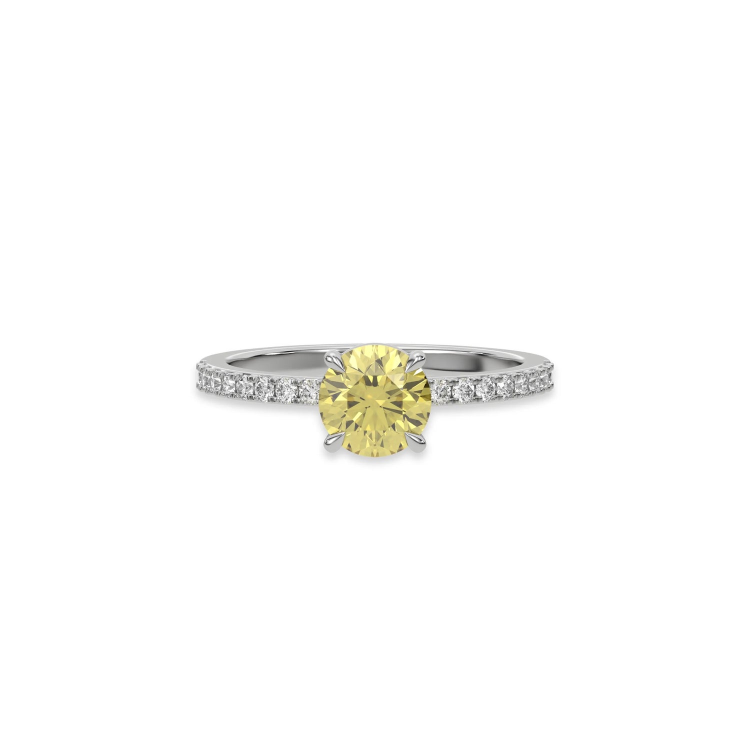 18K White Gold Fancy Yellow Round Diamond Solitaire Engagement Ring