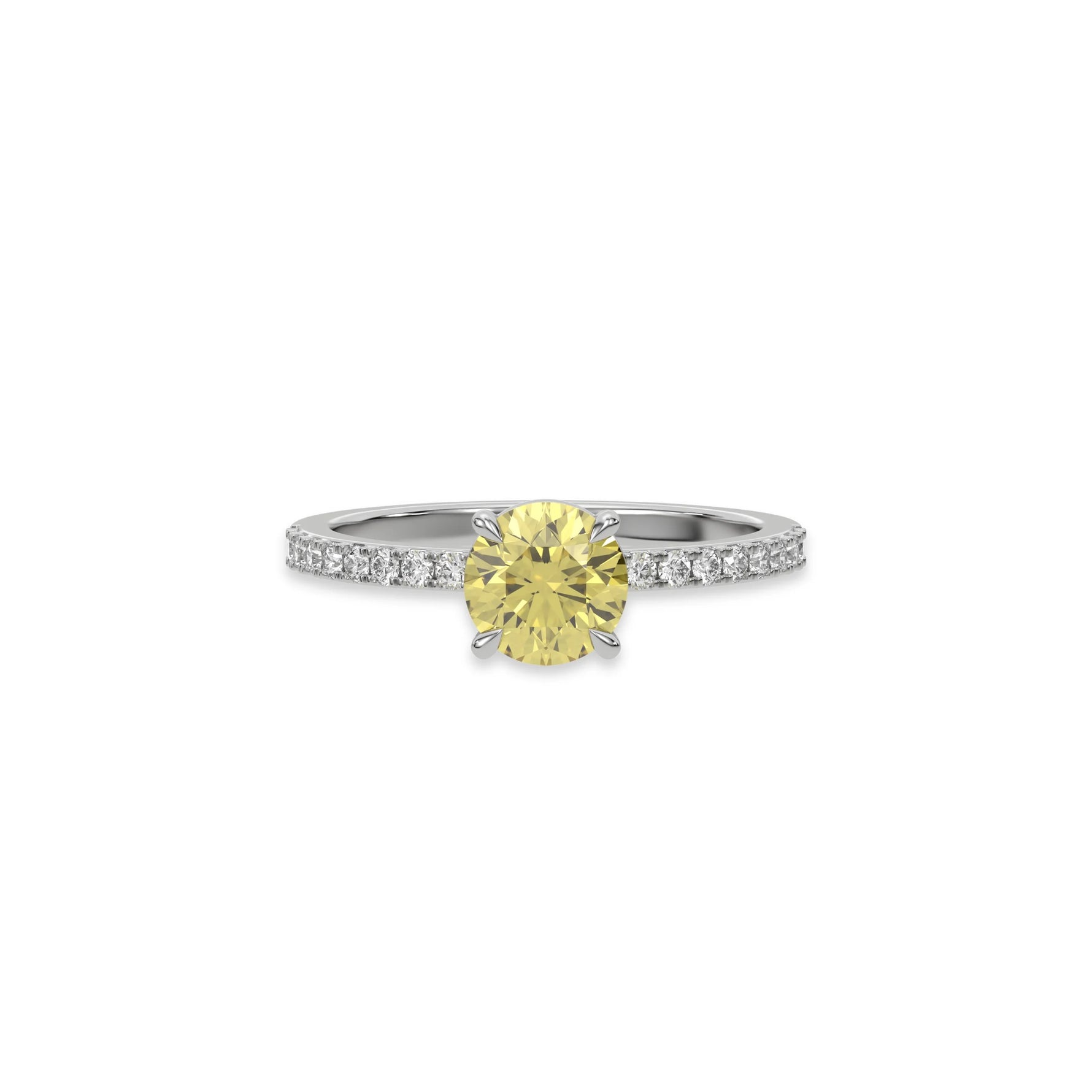 18K White Gold Fancy Yellow Round Diamond Solitaire Engagement Ring