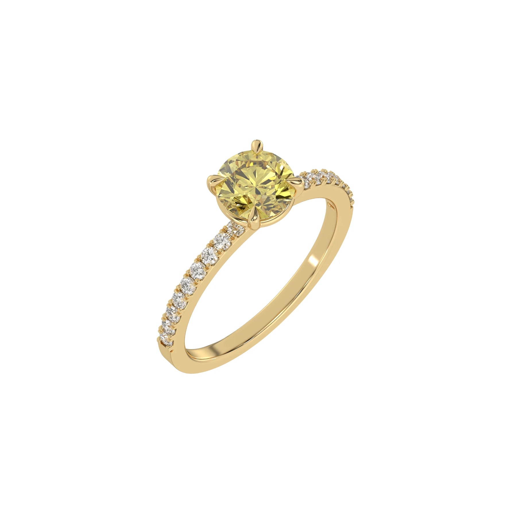 Yellow Round Engagement Ring, Pave Yellow Diamond Ring, Solitaire Engagement Ring