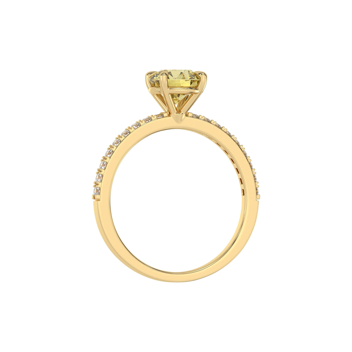 Yellow Round Engagement Ring, Pave Yellow Diamond Ring, Solitaire Engagement Ring