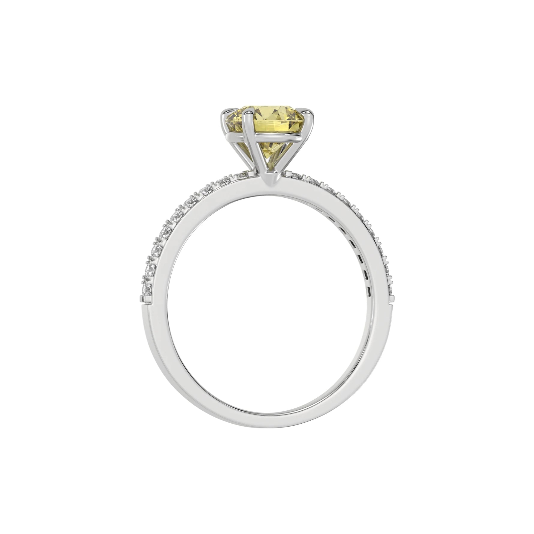 Yellow Round Engagement Ring, Pave Yellow Diamond Ring, Solitaire Engagement Ring