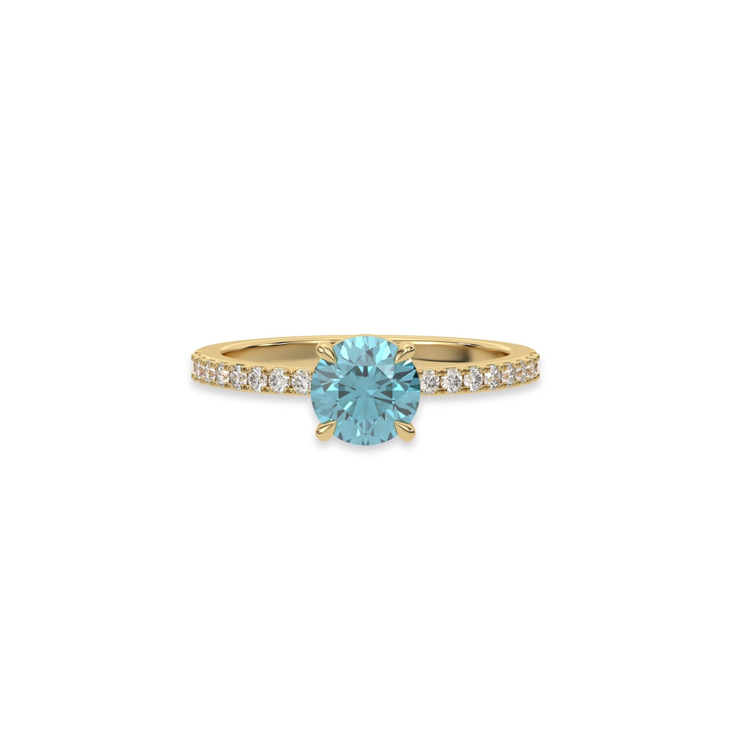18K Yellow Gold Fancy Blue Round Diamond Solitaire Engagement Ring