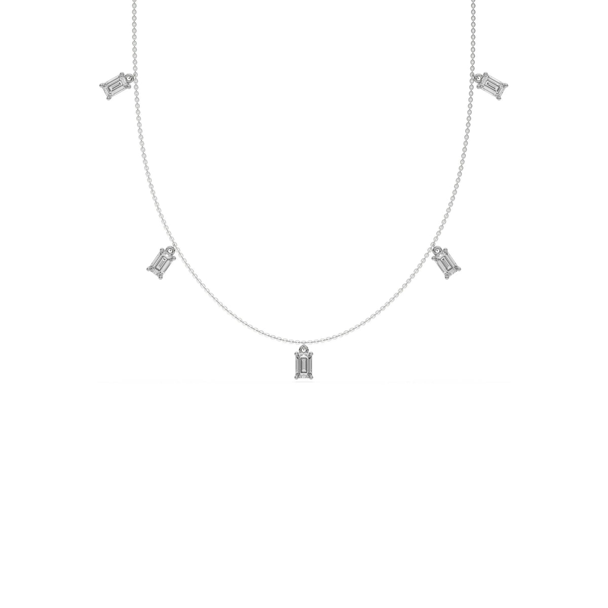 3 CT Five Natural Emerald Cut Dangling Diamond Necklace For Women
