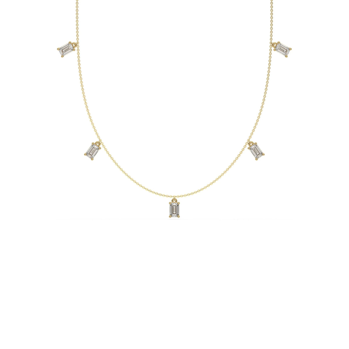 3 CT Lab Grown Five Emerald Cut Diamond Dangling Necklace