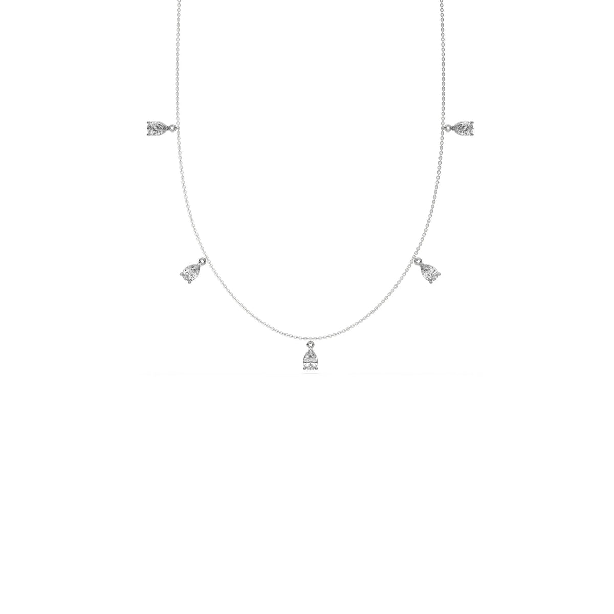 3 CT Five Natural Diamond Pear Shaped Gold Dangle Necklace