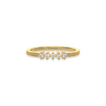 This yellow gold 5 Round Diamond Ring handmade with five round brilliant-cut diamonds and set in a shared four prong setting with milgrain detailing on the band in top view