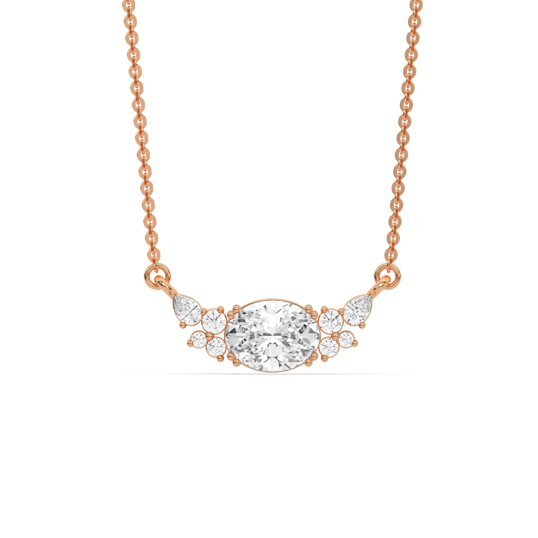 18K Rose Gold Oval Diamond Floating Pendant