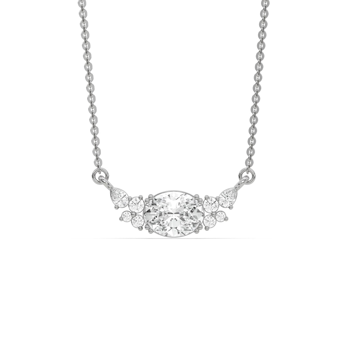 18K White Gold Oval Diamond Floating Pendant