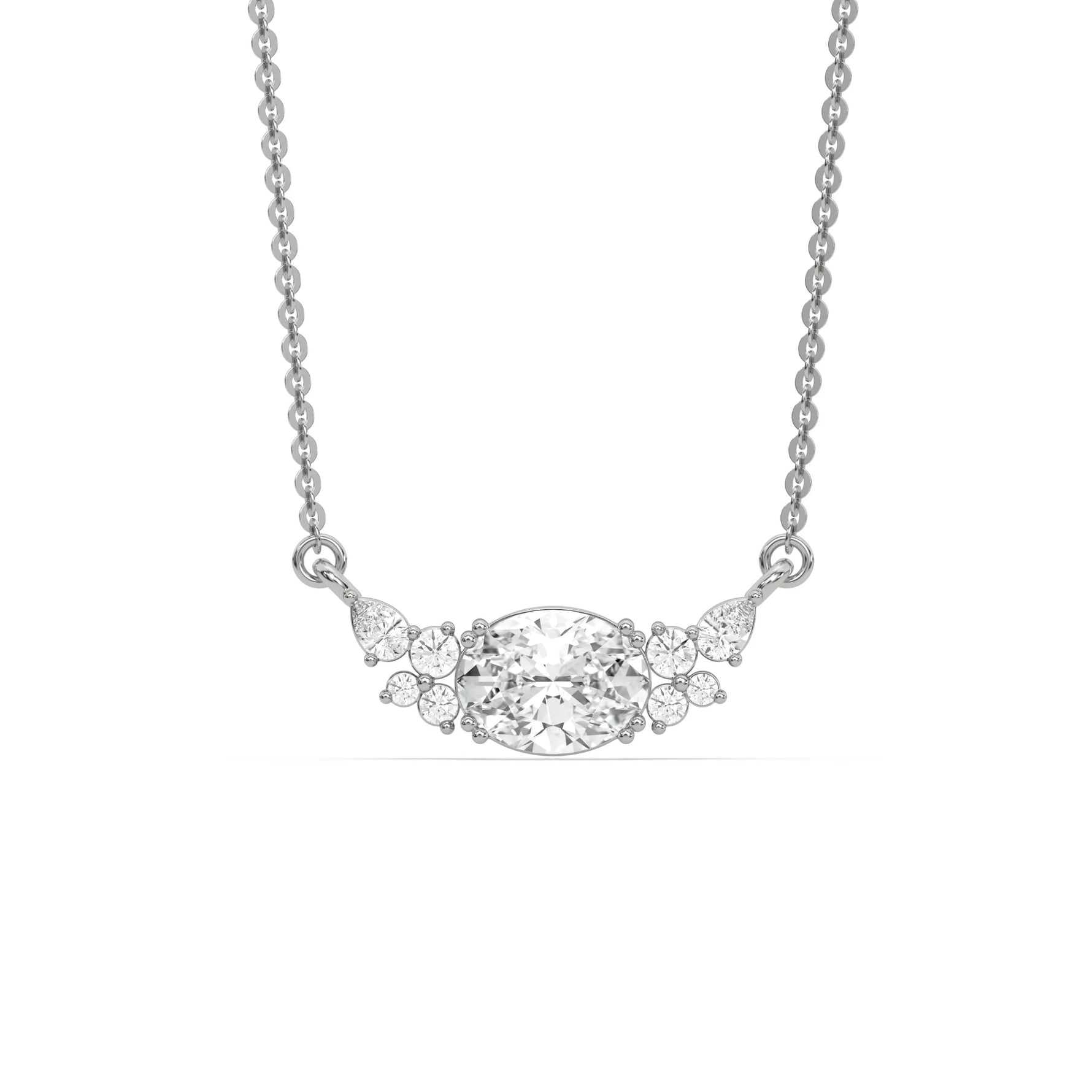 18K White Gold Oval Diamond Floating Pendant