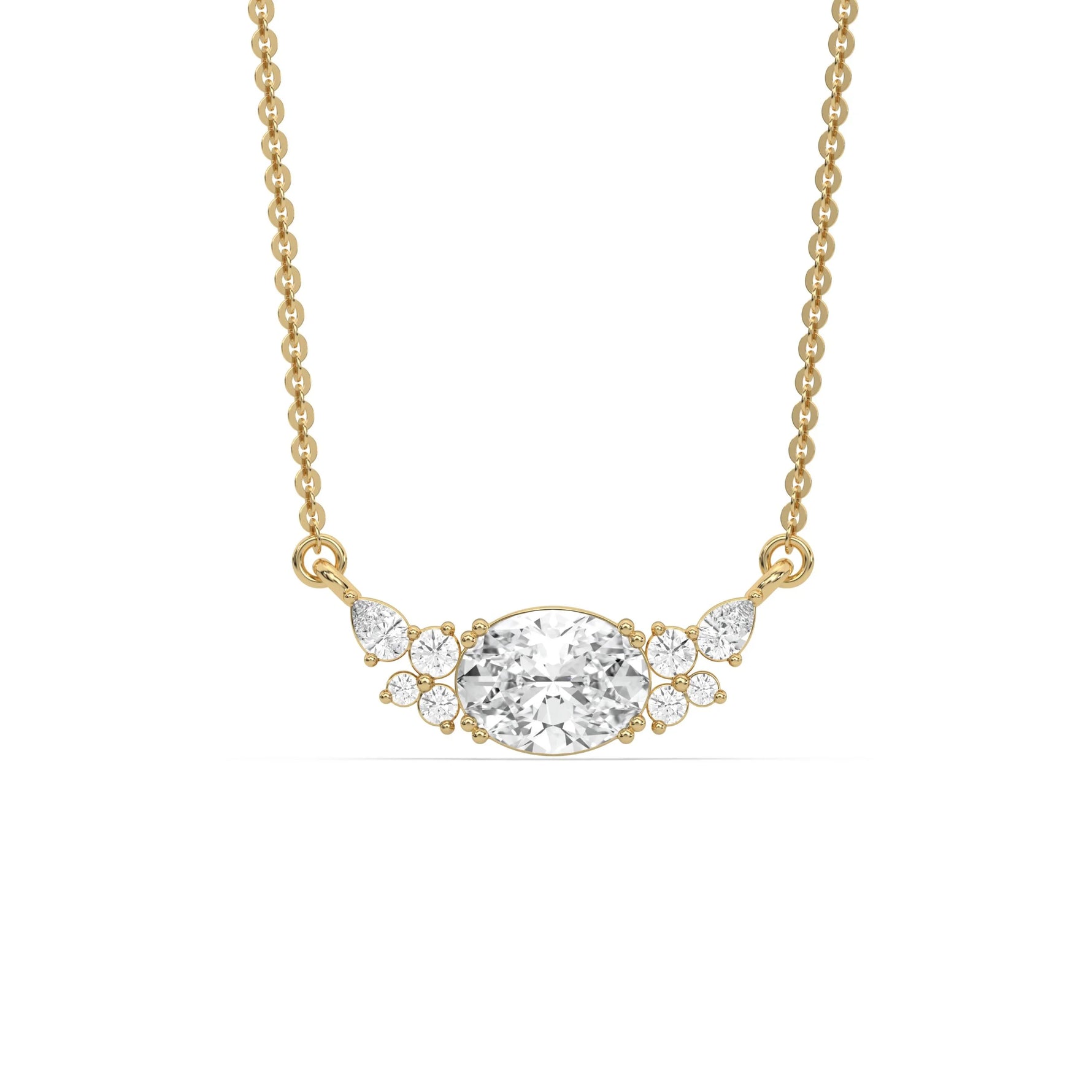 18K Yellow Gold Oval Diamond Floating Pendant