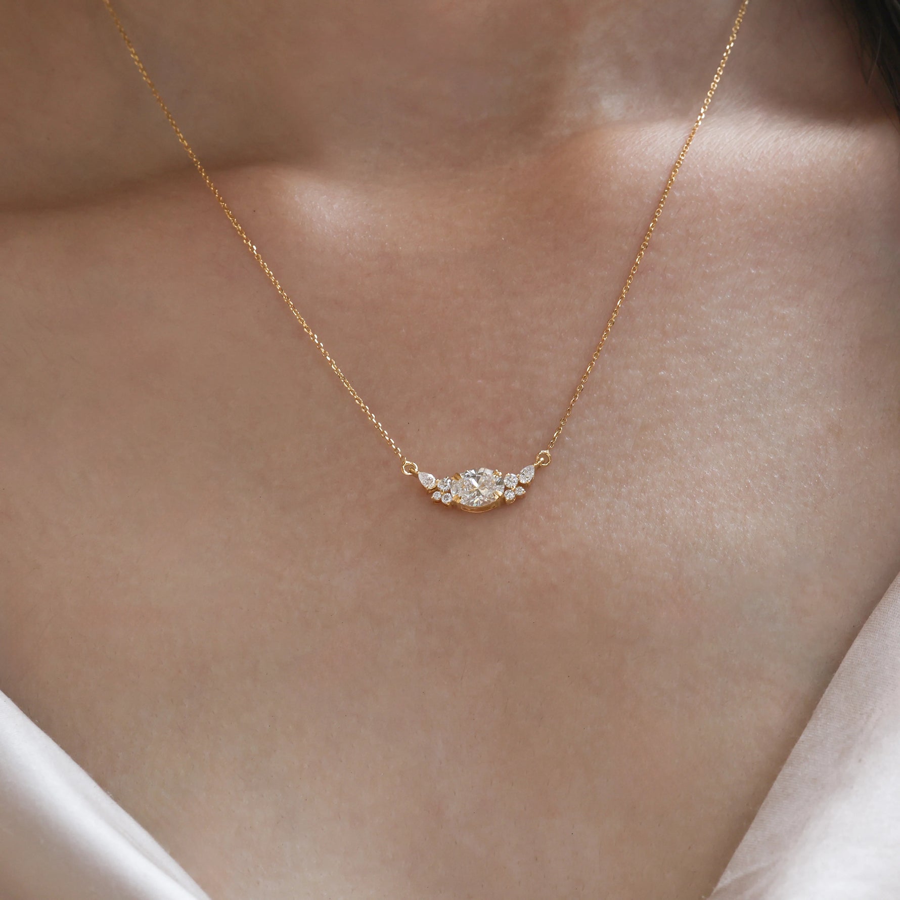 Oval Round Diamond Necklace 