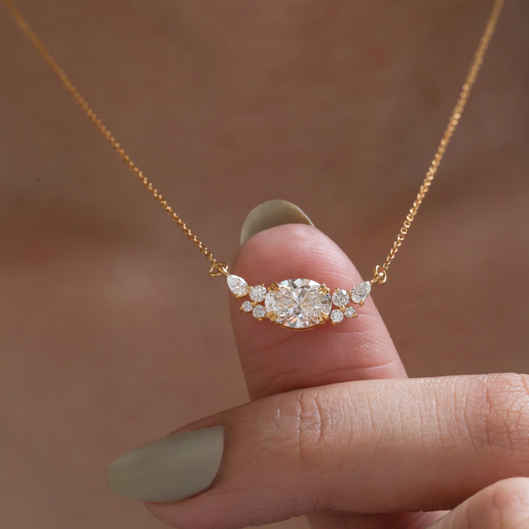Floating Oval Diamond Necklace 