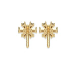 This yellow gold Flower Diamond Earrings made using baguette and round brilliant-cut diamonds, securely set in prong setting in back view