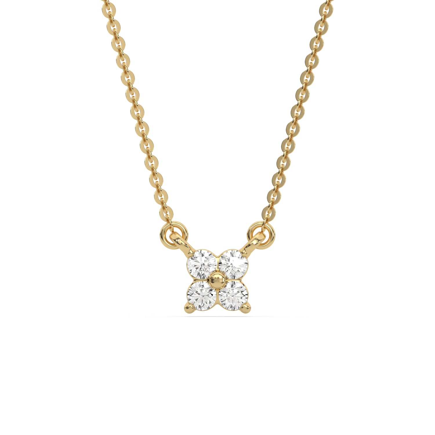 18K Yellow Gold Flower Round Diamond Necklace
