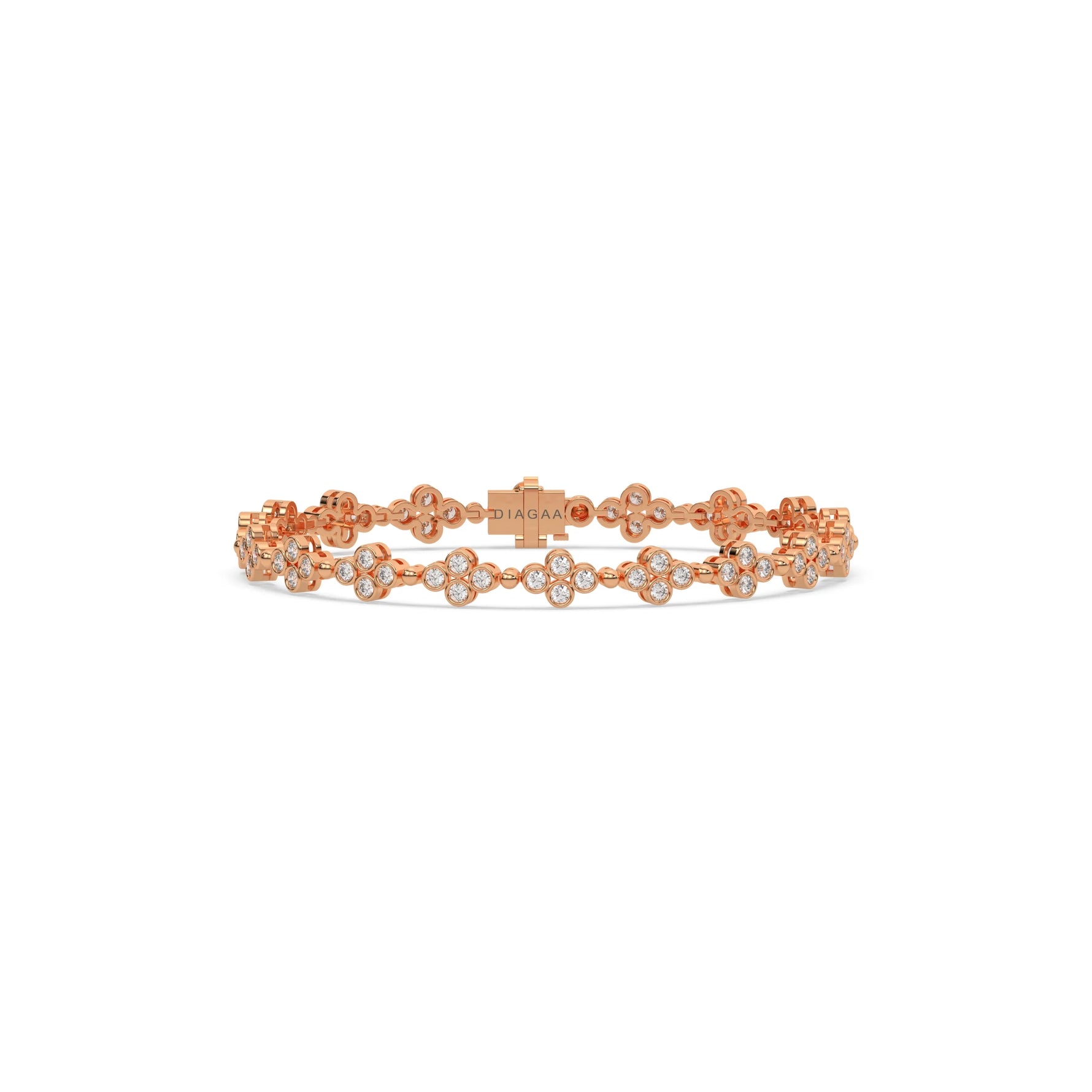 14K Rose Gold Round Diamond Clover Tennis Bracelet