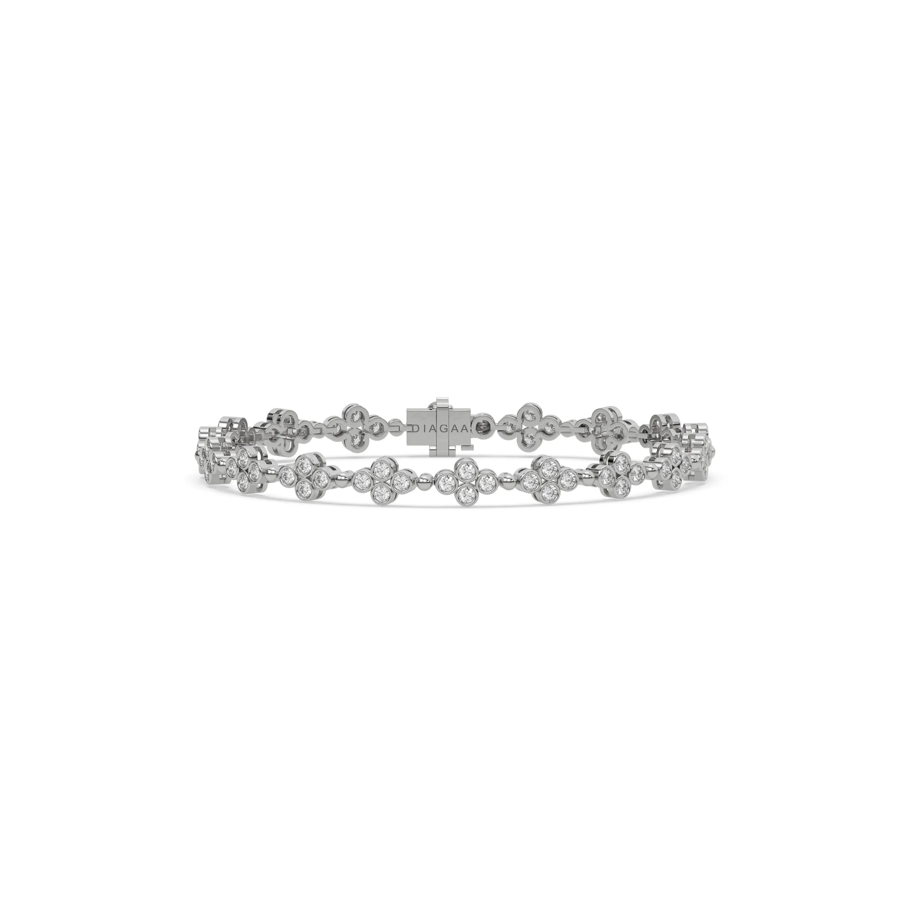 14K White Gold Round Diamond Clover Tennis Bracelet