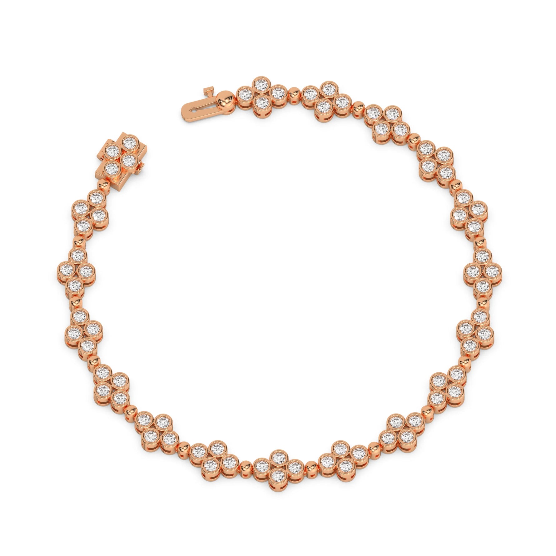 14K Rose Gold Round Diamond Bezel Flower Tennis Bracelet