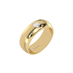 This yellow gold classic flush-set diamond wedding ring, featuring a single round brilliant-cut diamond delicately set in a flush setting in 3D view