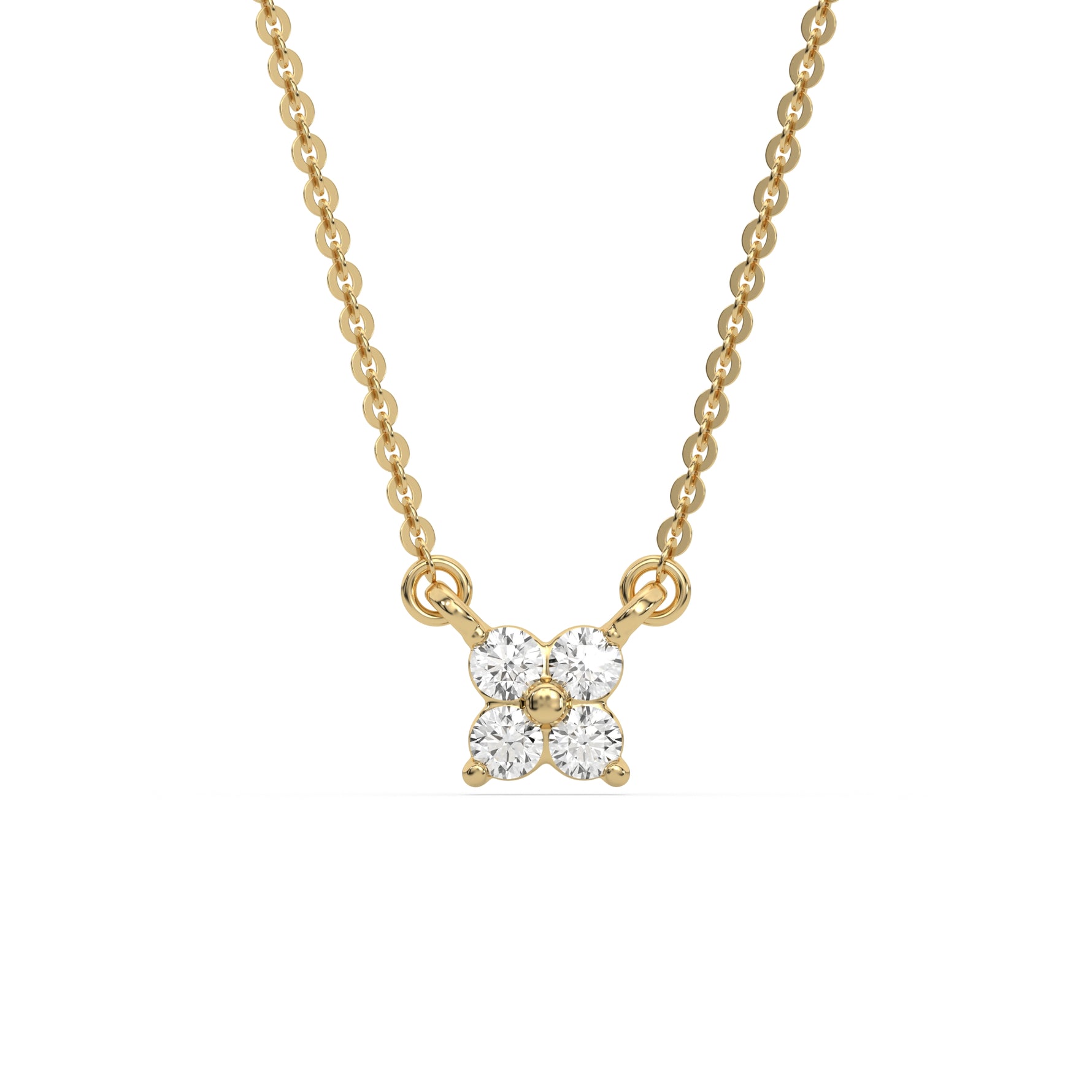 This yellow gold Round Diamond Necklace made with four round brilliant-cut diamonds, securely set in shared prong setting in top view