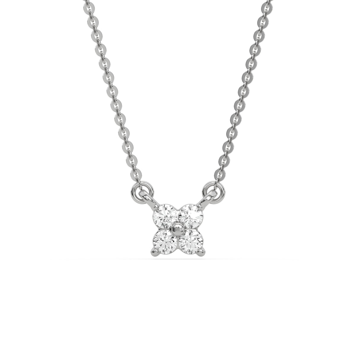 This white gold Round Diamond Necklace made with four round brilliant-cut diamonds, securely set in shared prong setting in top view