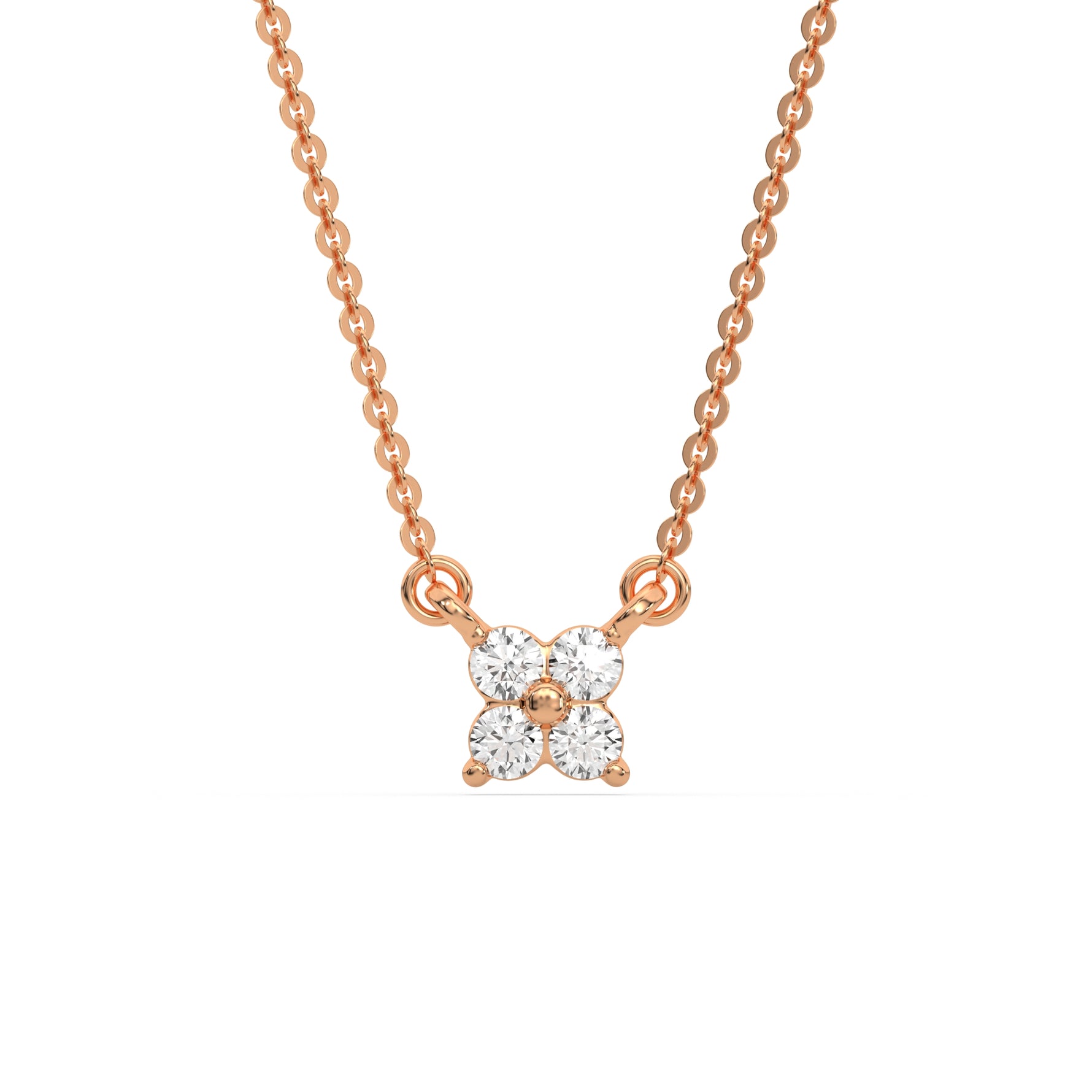 This rose gold Round Diamond Necklace made with four round brilliant-cut diamonds, securely set in shared prong setting in top view