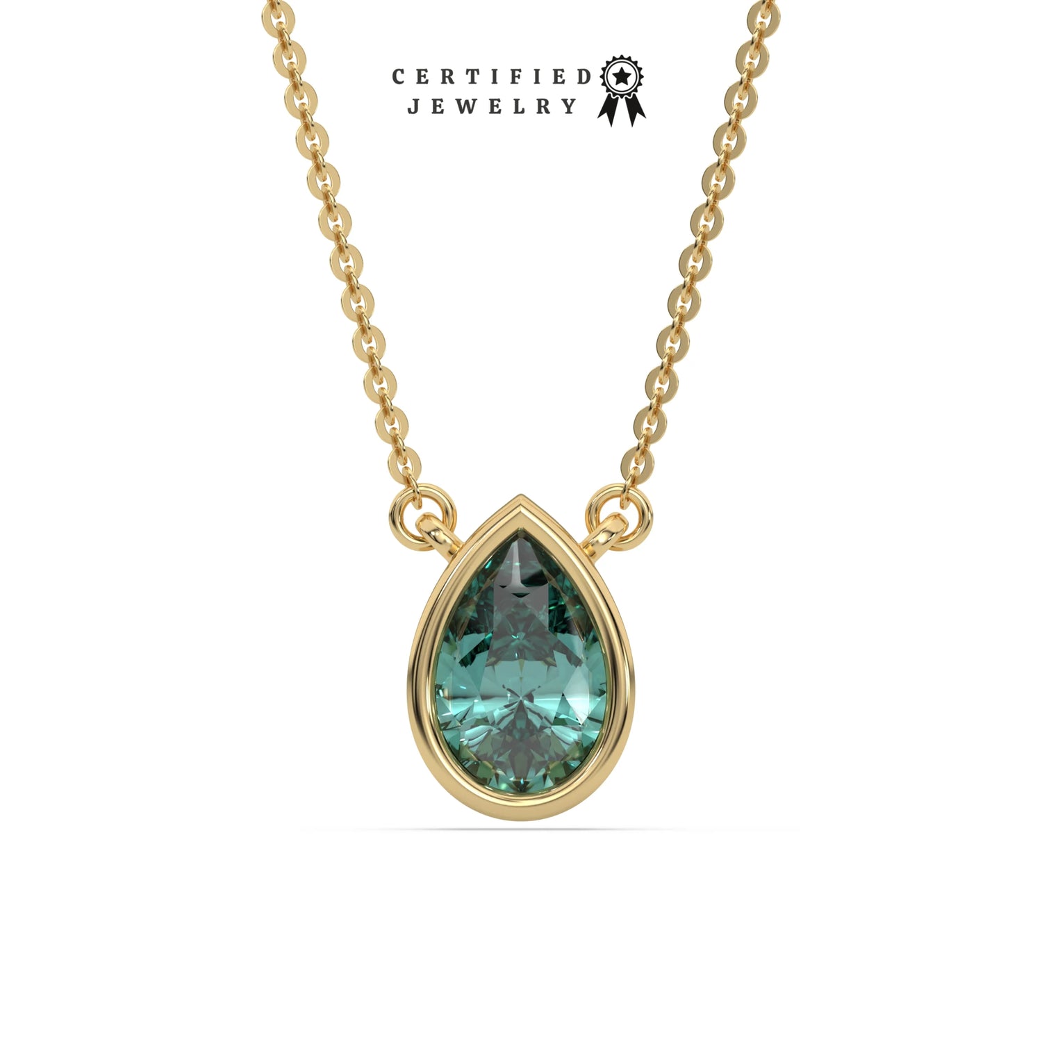 3 CT Fancy Green Bezel Pear Solitaire Diamond Necklace