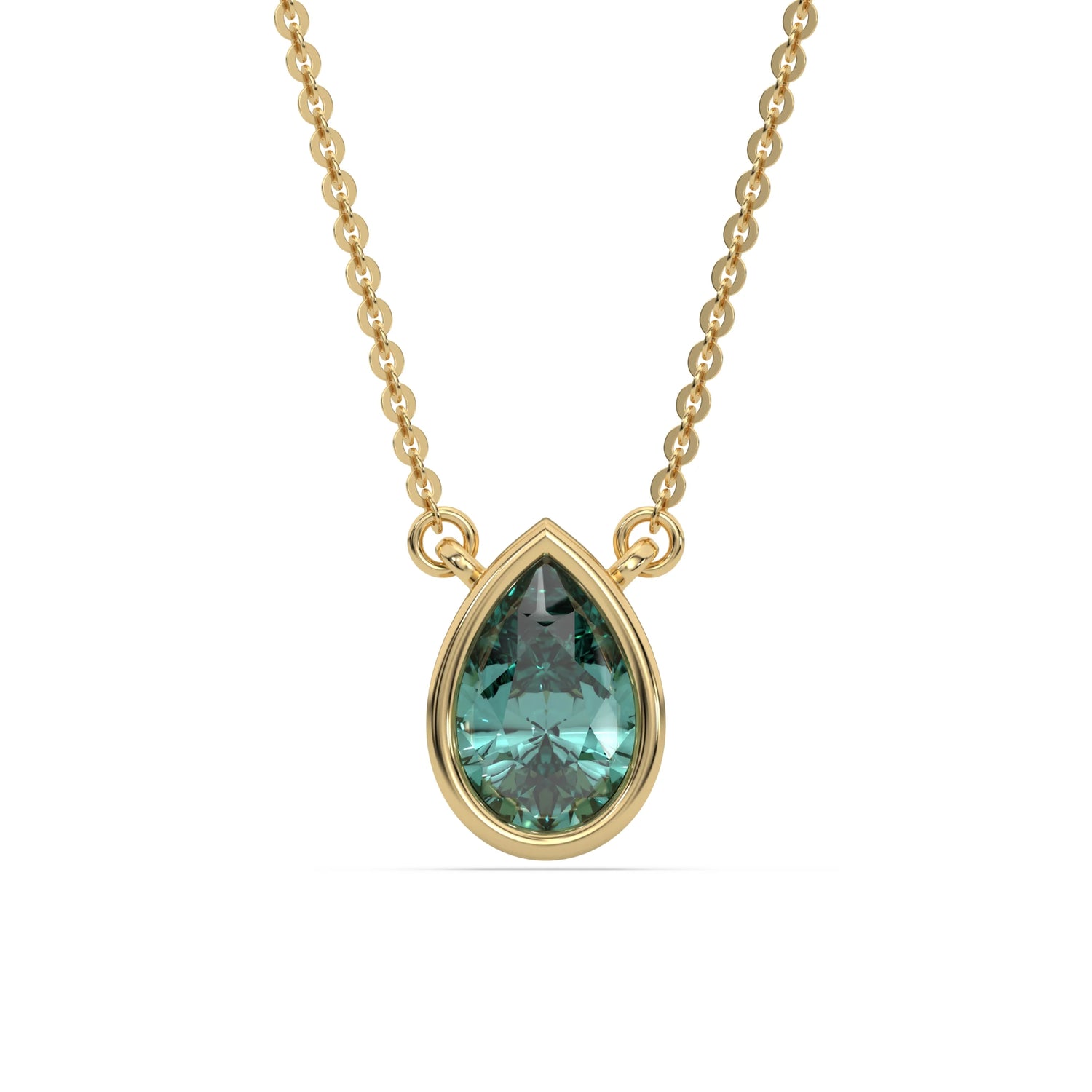 3 CT Fancy Green Bezel Pear Solitaire Diamond Necklace