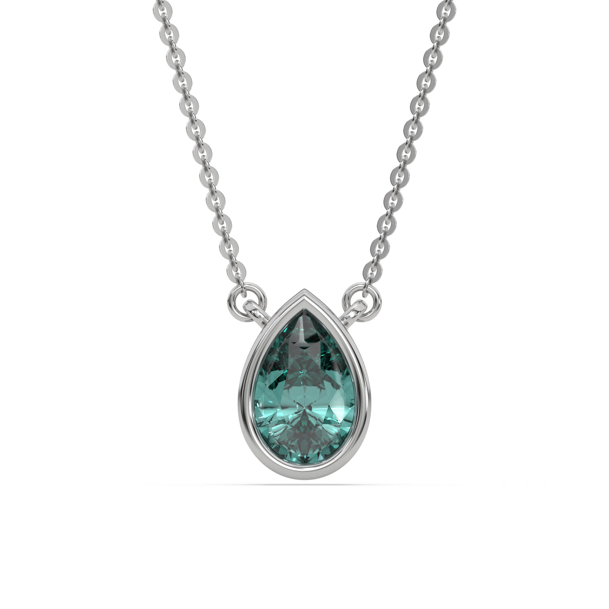 This white gold Fancy Green Pear Solitaire Diamond Necklace made with a fancy Green pear cut diamond in bezel setting with adjustable chain in top view