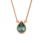 This rose gold Fancy Green Pear Solitaire Diamond Necklace made with a fancy Green pear cut diamond in bezel setting with adjustable chain in top view