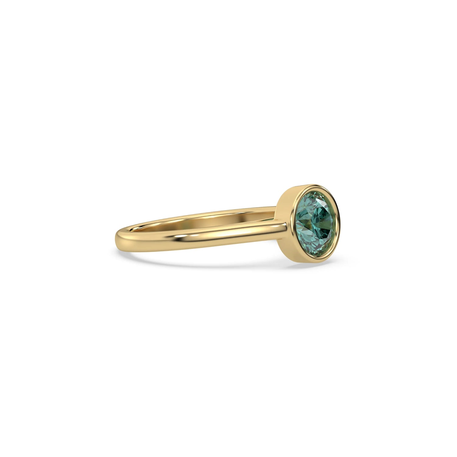 10K Yellow Gold Fancy Green Round Diamond Engagement Ring