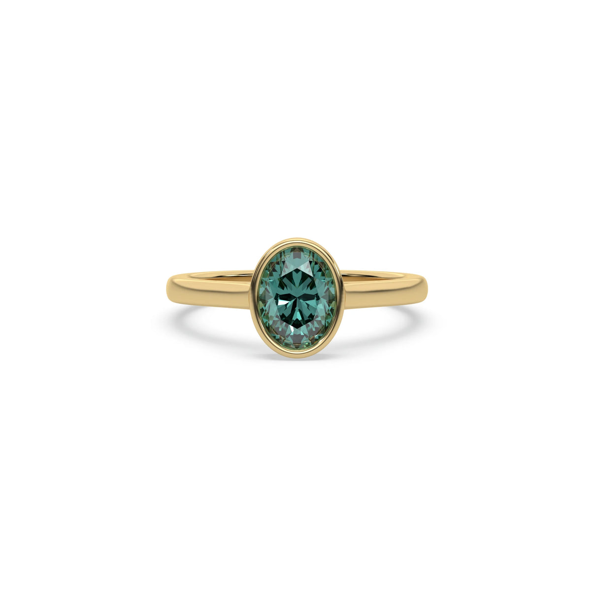 14K Yellow Gold Fancy Green Oval Solitaire Diamond Engagement Ring
