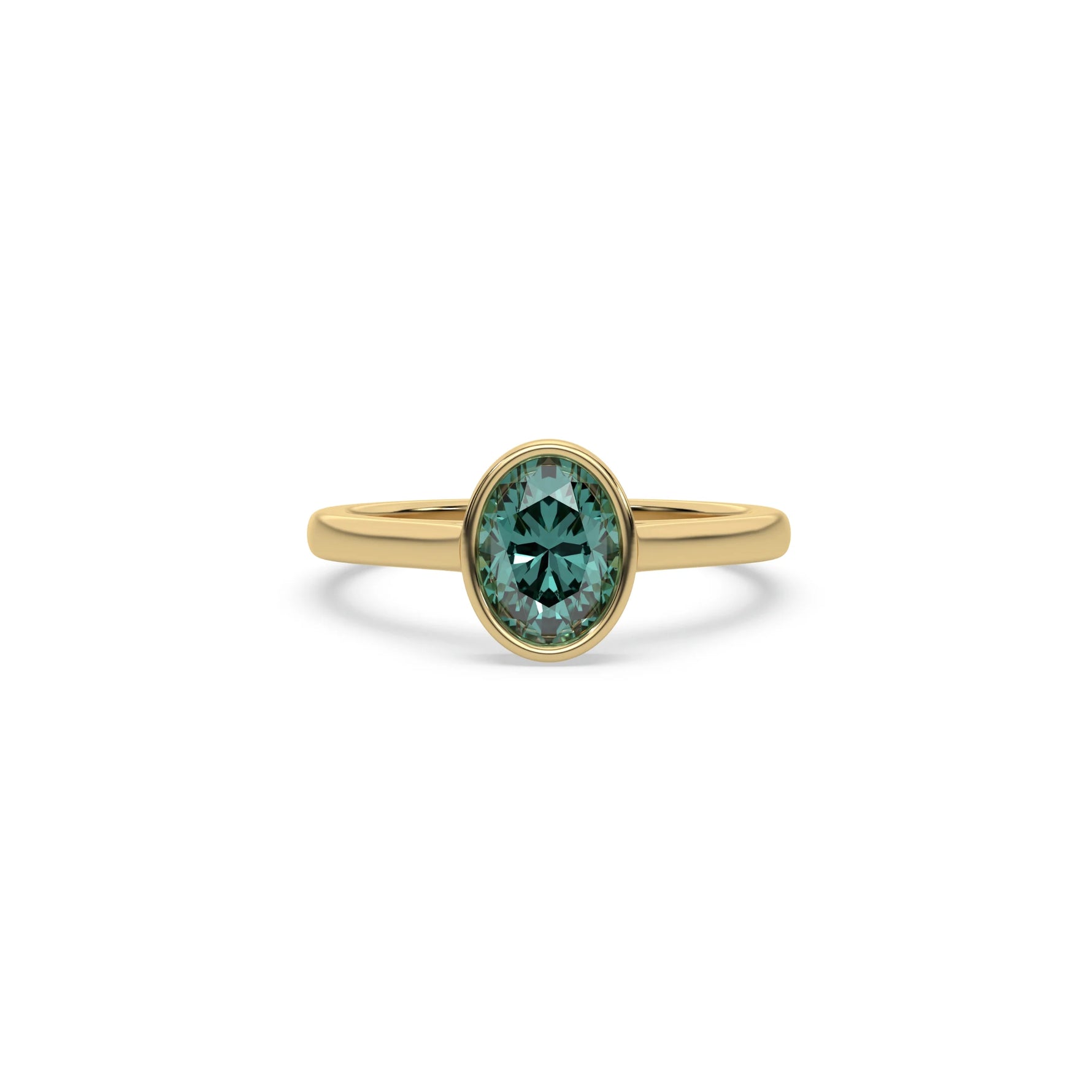 14K Yellow Gold Fancy Green Oval Solitaire Diamond Engagement Ring