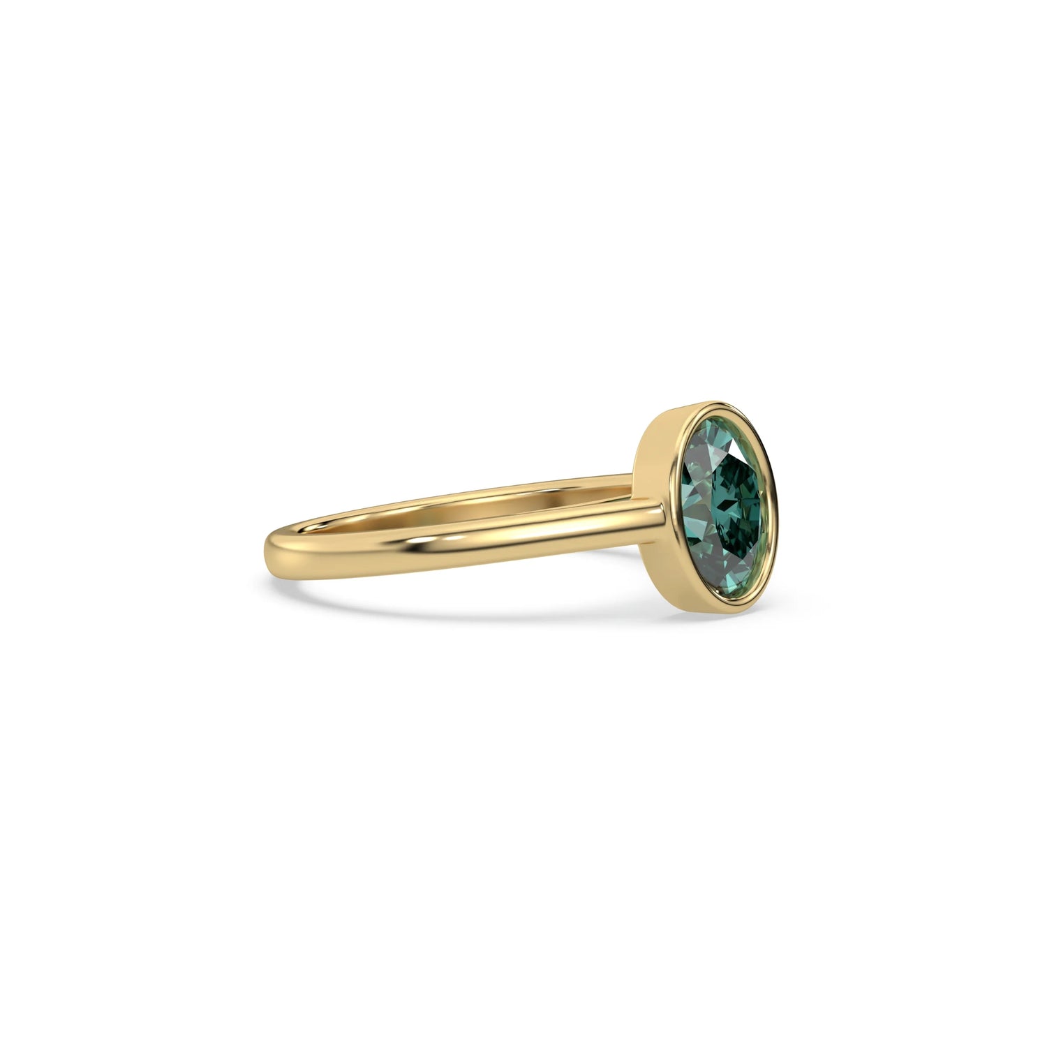 18K Yellow Gold 2 CT Fancy Green Oval Solitaire Diamond Engagement Ring