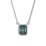 This white gold Fancy Green Radiant Solitaire Diamond Necklace made with a fancy Green radiant cut diamond in bezel setting with adjustable chain in top view