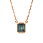 This rose gold Fancy Green Radiant Solitaire Diamond Necklace made with a fancy Green radiant cut diamond in bezel setting with adjustable chain in top view