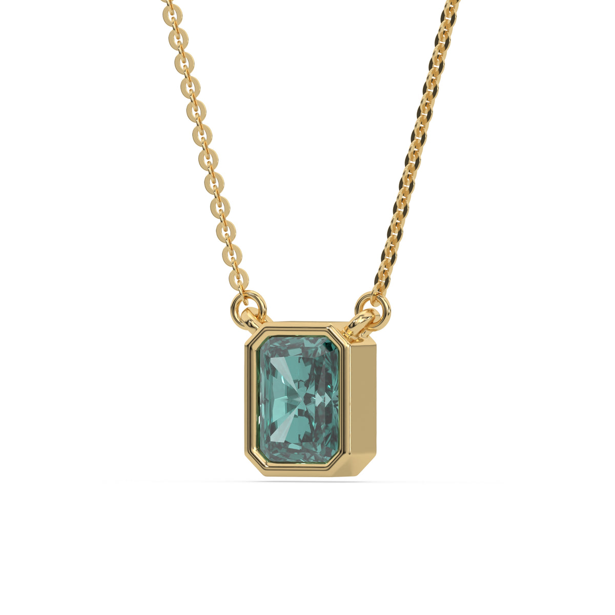 18K Yellow Gold 2 CT Fancy Green Radiant Solitaire Diamond Necklace
