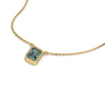 This yellow gold Fancy Green Radiant Solitaire Diamond Necklace made with a fancy Green radiant cut diamond in bezel setting with adjustable chain in 3d view