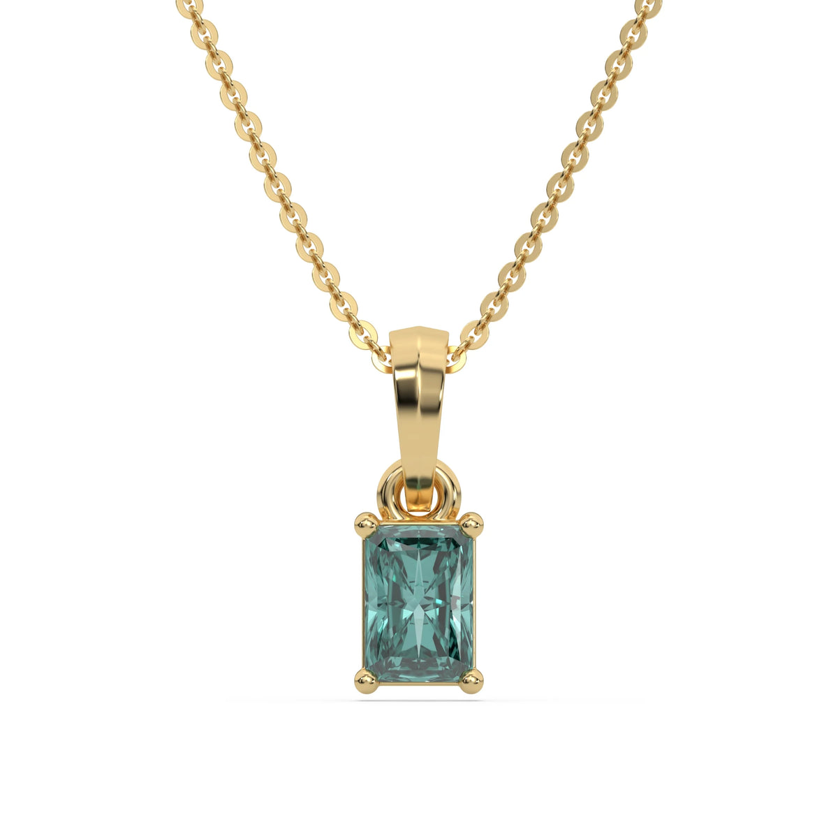 18K Yellow Gold Fancy Green Radiant Solitaire Diamond Necklace