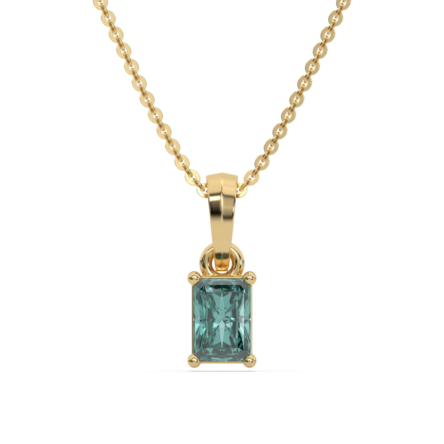 18K Yellow Gold Fancy Green Radiant Solitaire Diamond Necklace