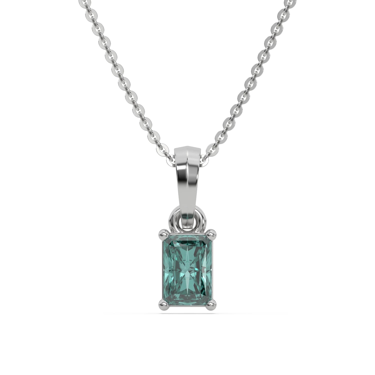 3 CT Fancy Green Diamond Radiant Solitaire Necklace