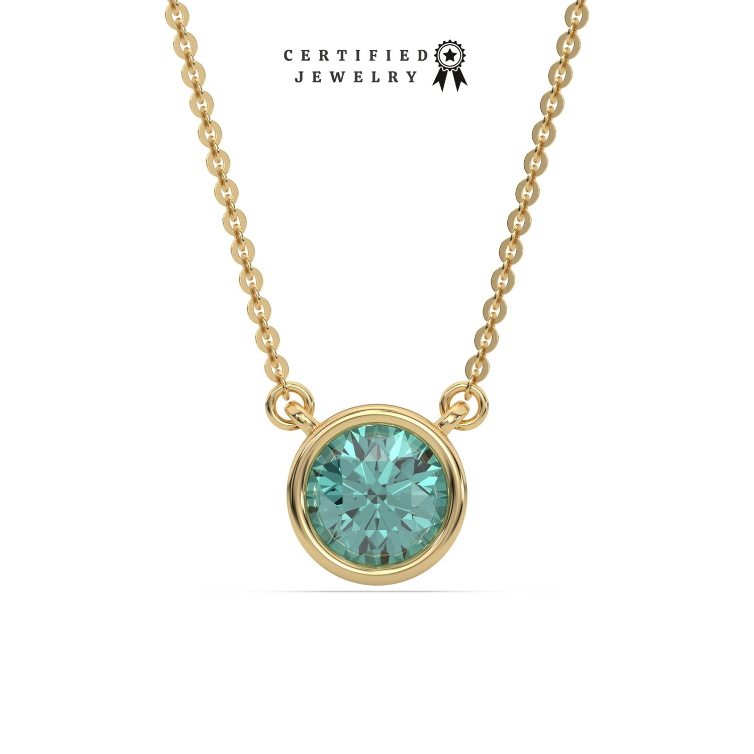 3 CT Fancy Green Diamond Round Bezel Solitaire Necklace