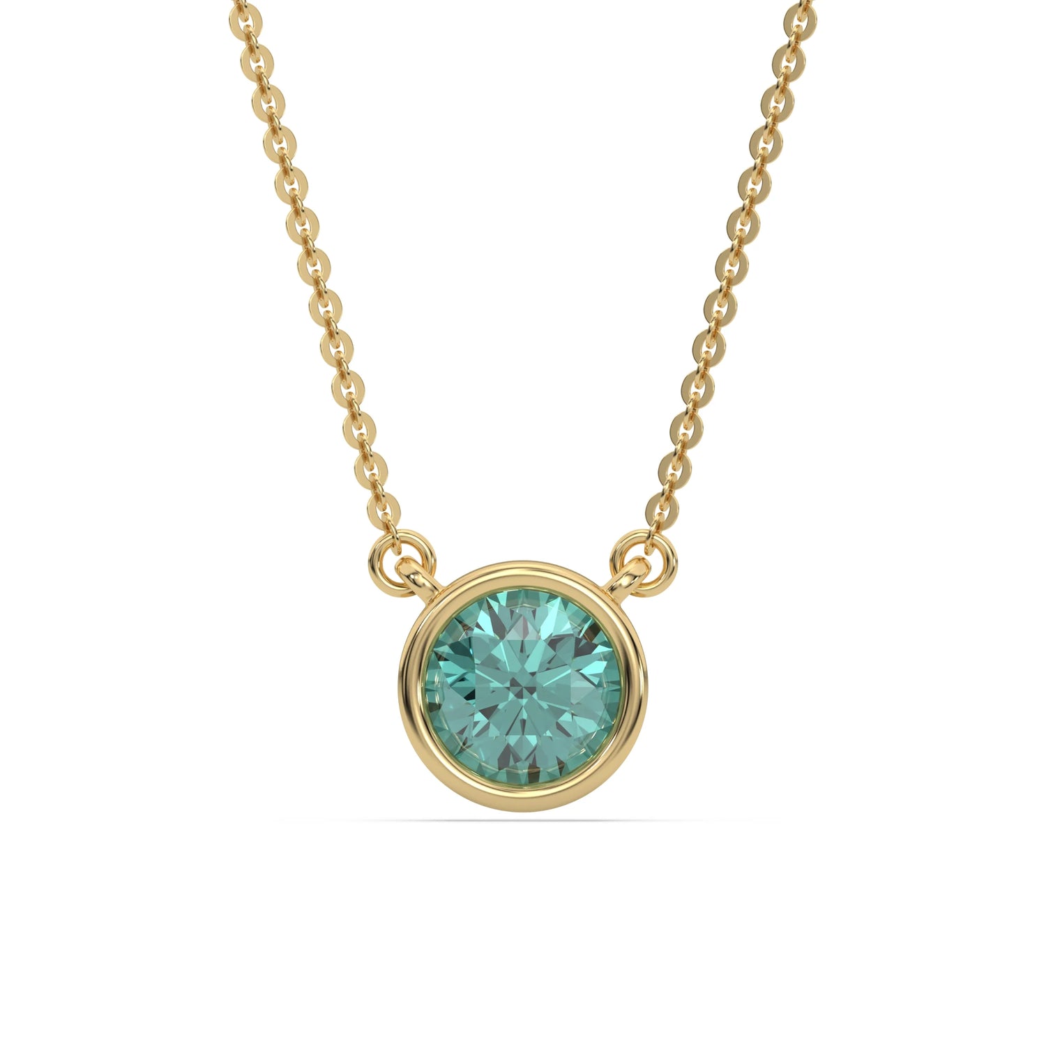 3 CT Fancy Green Diamond Round Bezel Solitaire Necklace