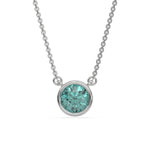 This white gold Fancy Green Round Solitaire Diamond Necklace made with a fancy Green round brilliant-cut diamond in bezel setting with adjustable chain in top view