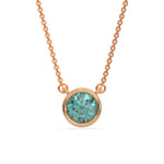 This rose gold Fancy Green Round Solitaire Diamond Necklace made with a fancy Green round brilliant-cut diamond in bezel setting with adjustable chain in top view