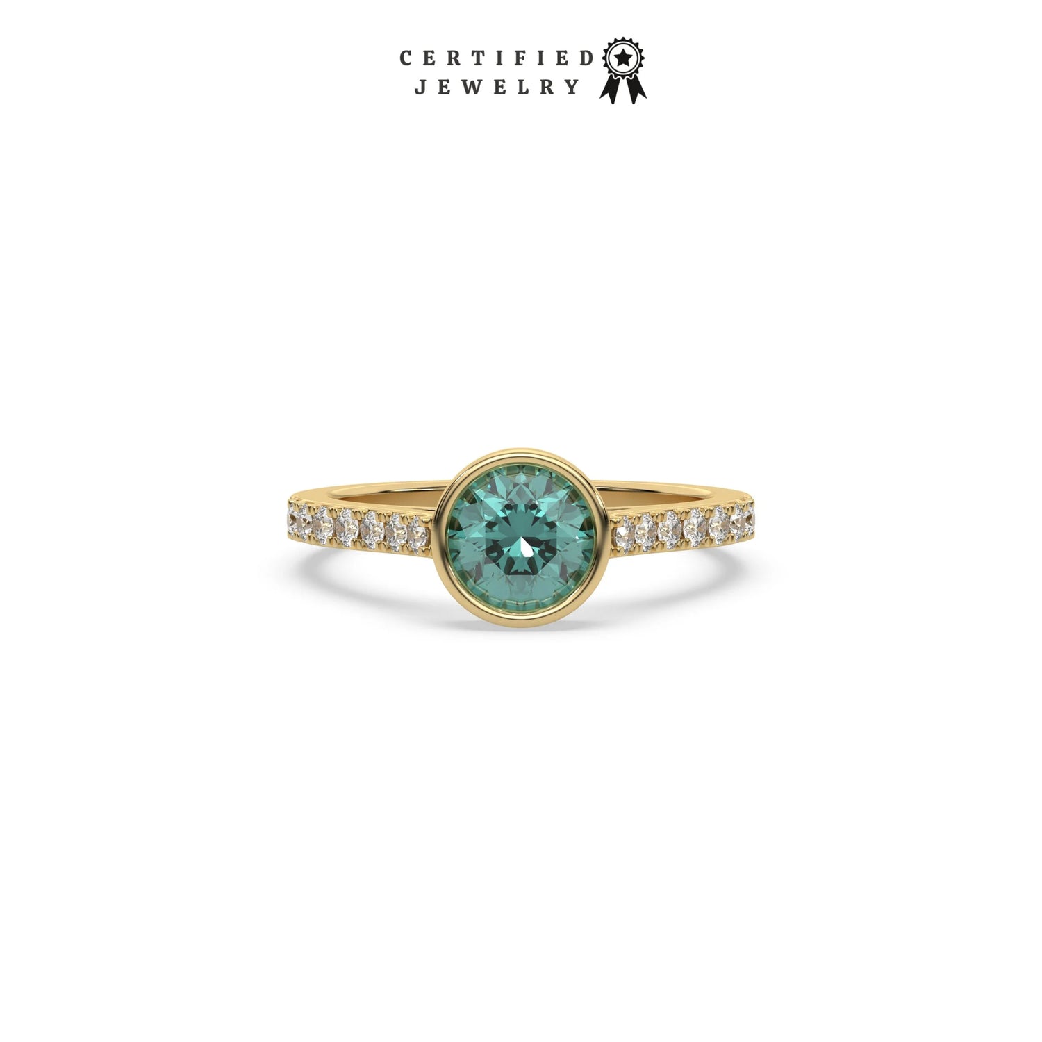 3 CT Fancy Green Diamond Round Solitaire Bezel Engagement Ring