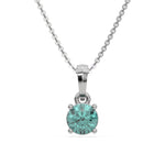 This white gold Fancy Green Round Solitaire Diamond Necklace made with fancy Green round brilliant-cut diamond in a four prong setting with adjustable chain in top view