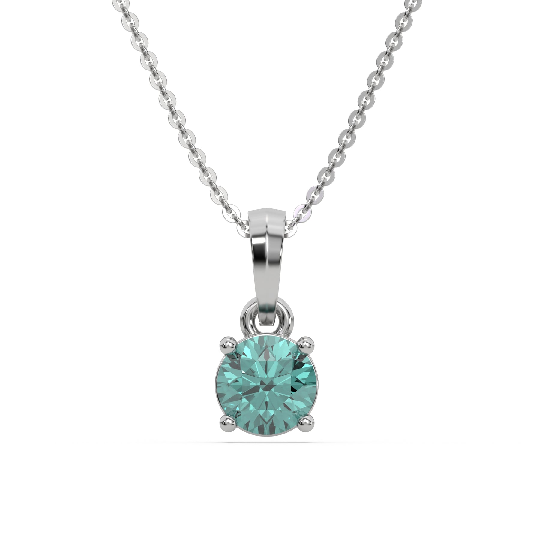 This white gold Fancy Green Round Solitaire Diamond Necklace made with fancy Green round brilliant-cut diamond in a four prong setting with adjustable chain in top view