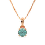 This rose gold Fancy Green Round Solitaire Diamond Necklace made with fancy Green round brilliant-cut diamond in a four prong setting with adjustable chain in top view