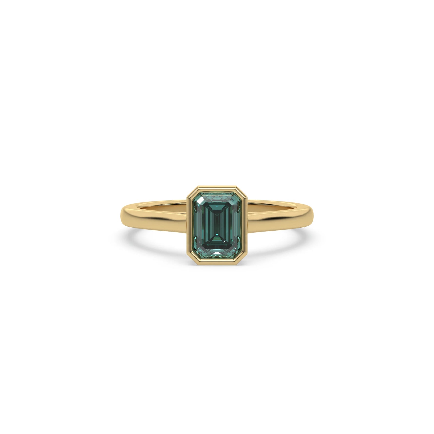 14K Yellow Gold Fancy Green Emerald Diamond Engagement Ring