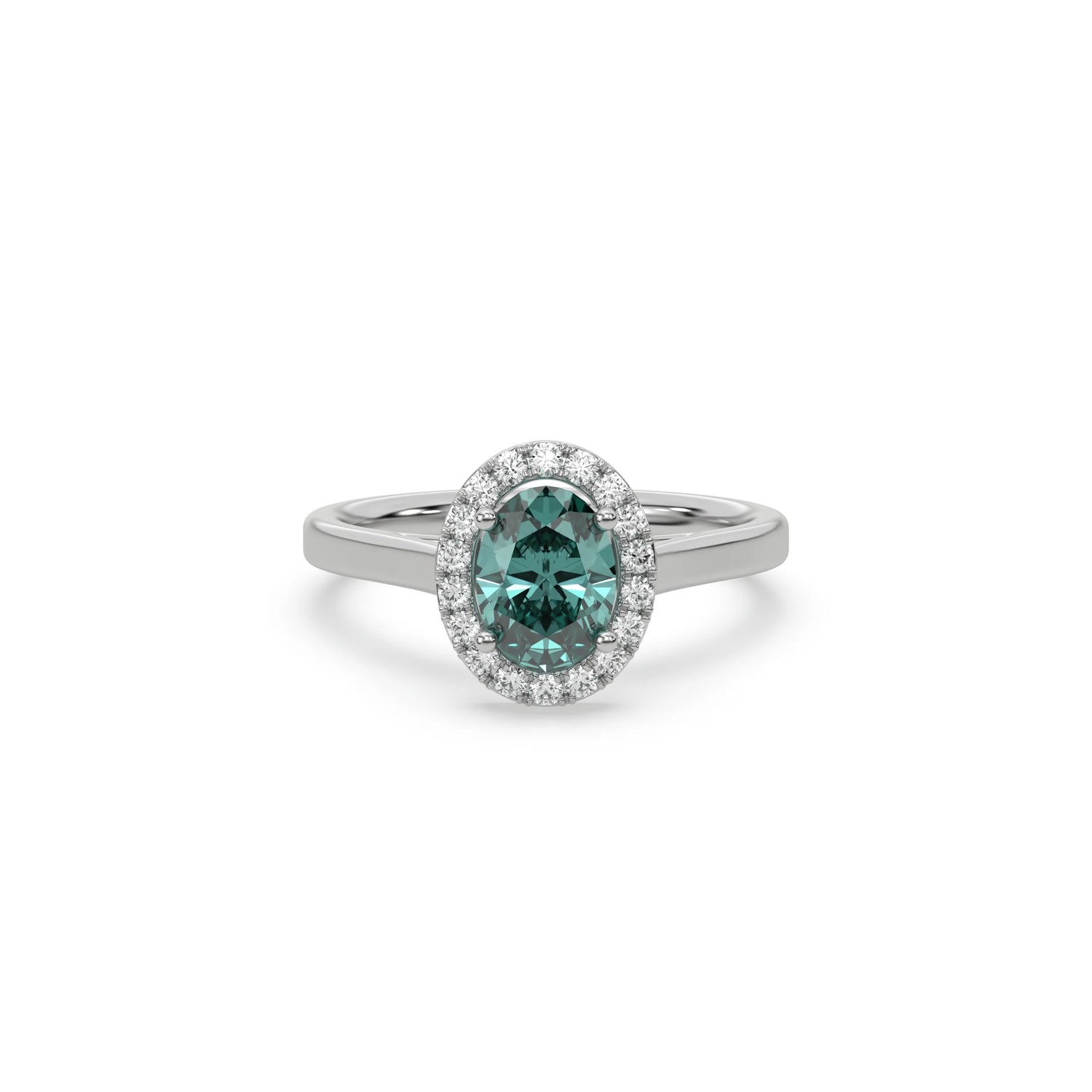 18K White Gold Fancy Green Oval Diamond Engagement Ring